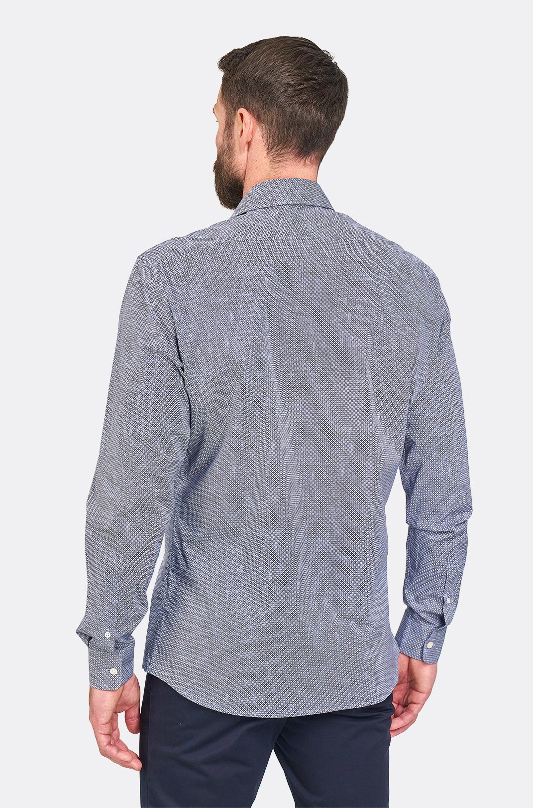 Pánská modrá strečová košile s geometrickým vzorem