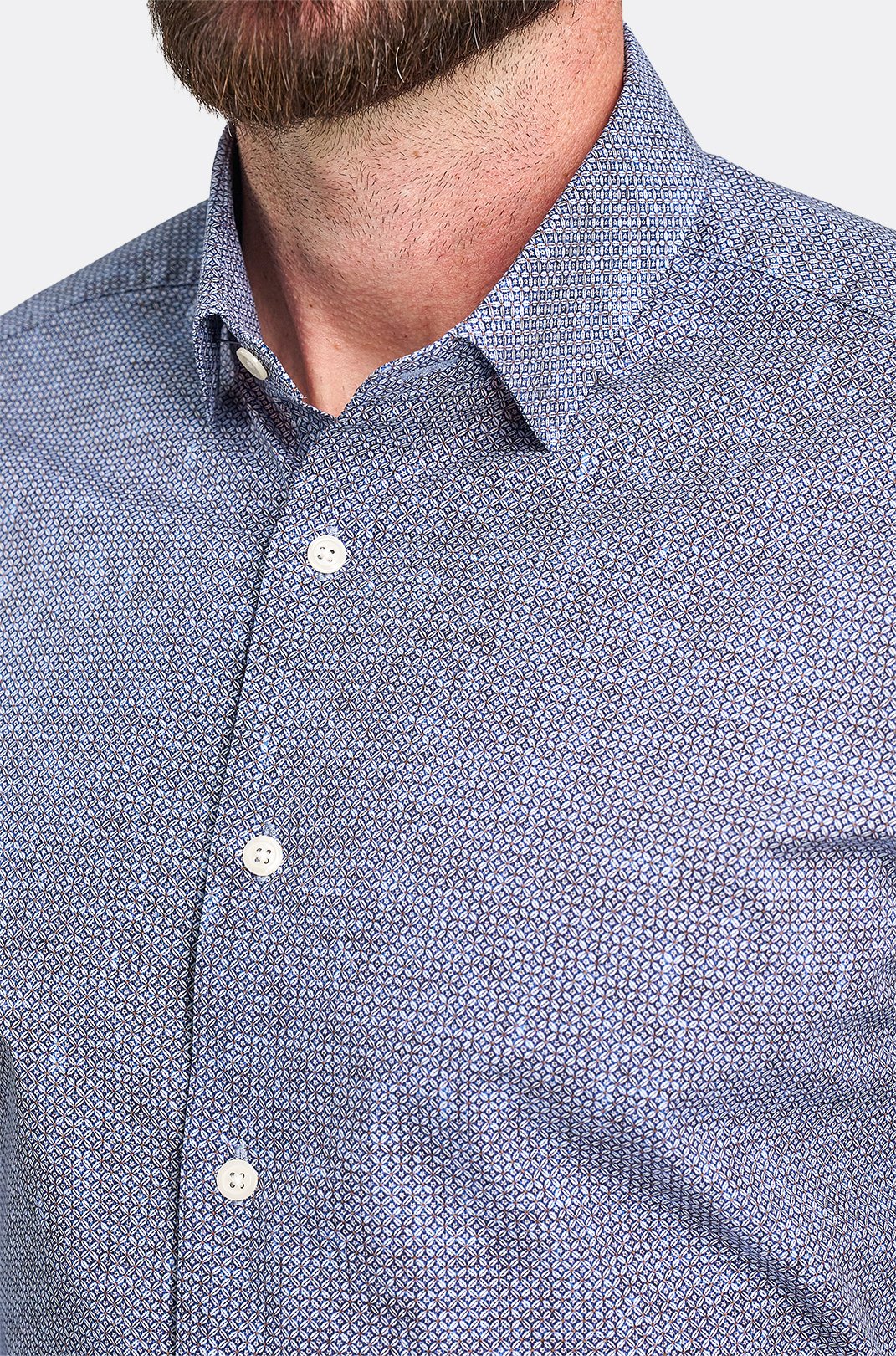 Pánská modrá strečová košile s geometrickým vzorem