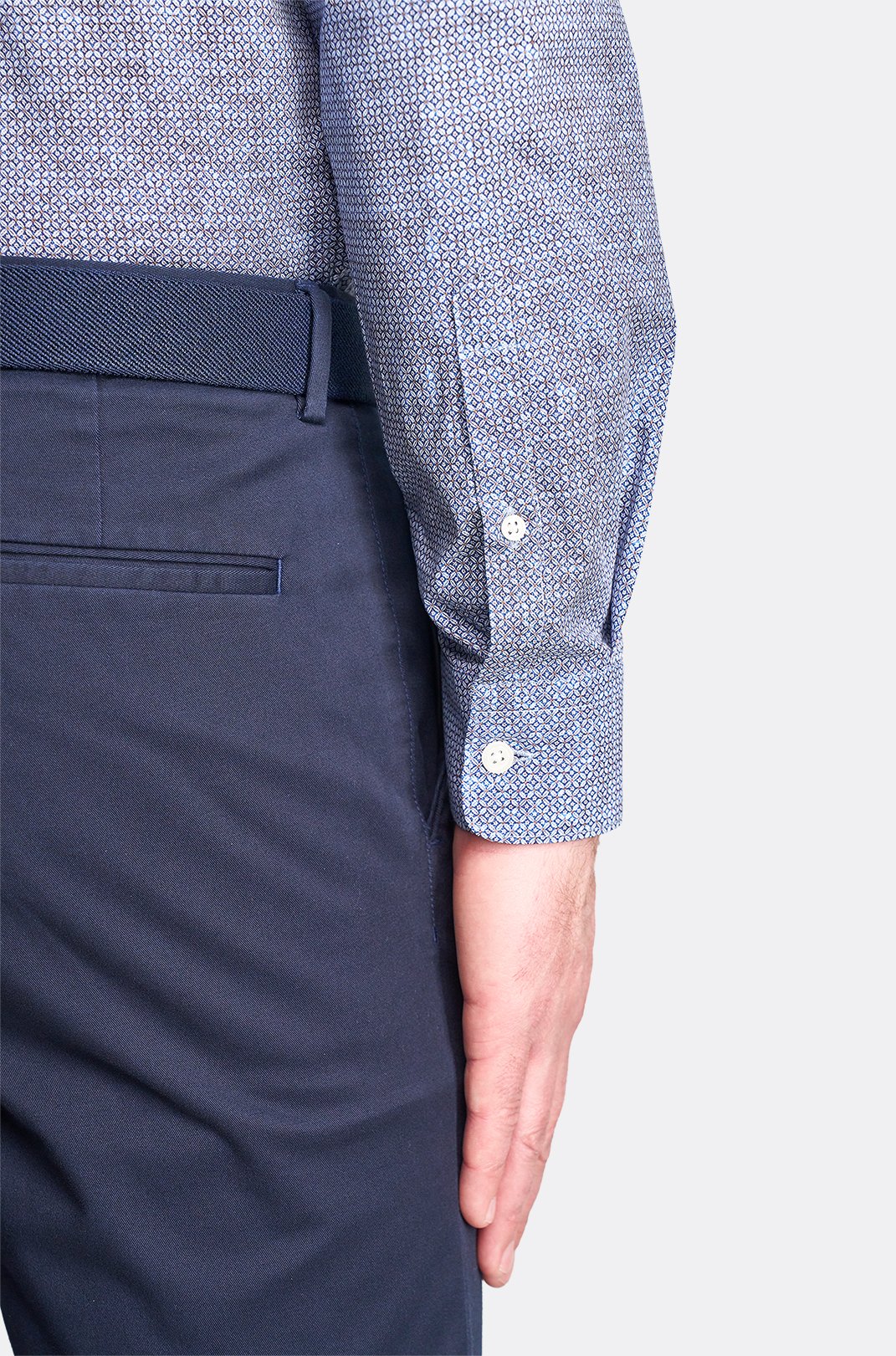 Pánská modrá strečová košile s geometrickým vzorem