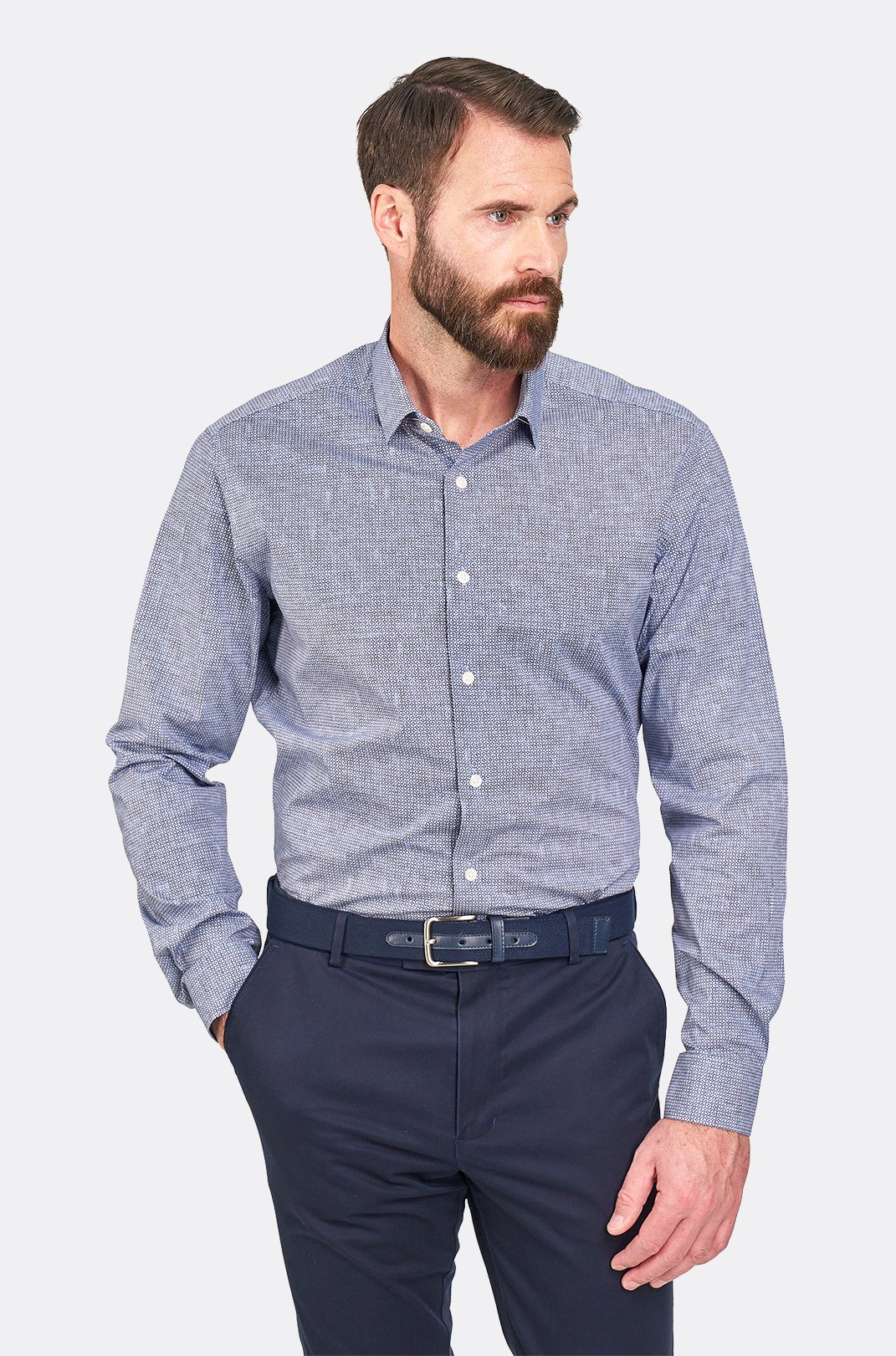 Pánská modrá strečová košile s geometrickým vzorem