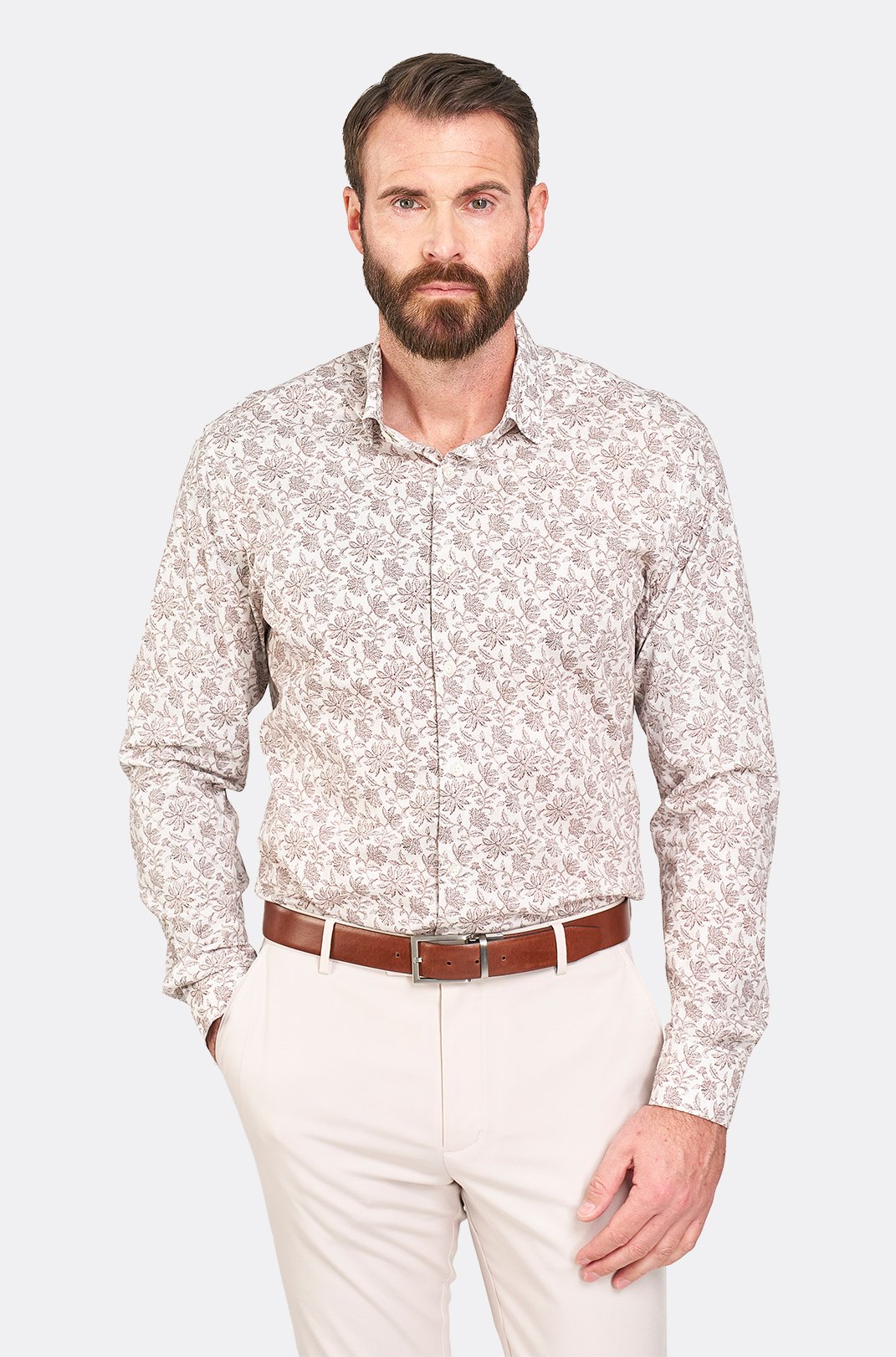 Pánská béžová košile s květinovým vzorem