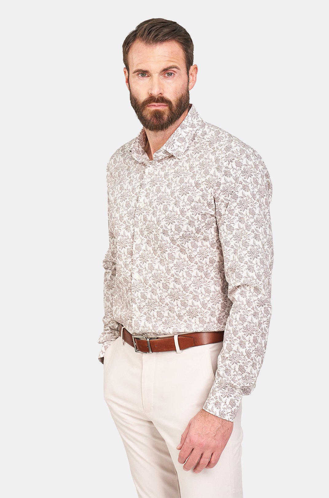 Pánská béžová košile s květinovým vzorem