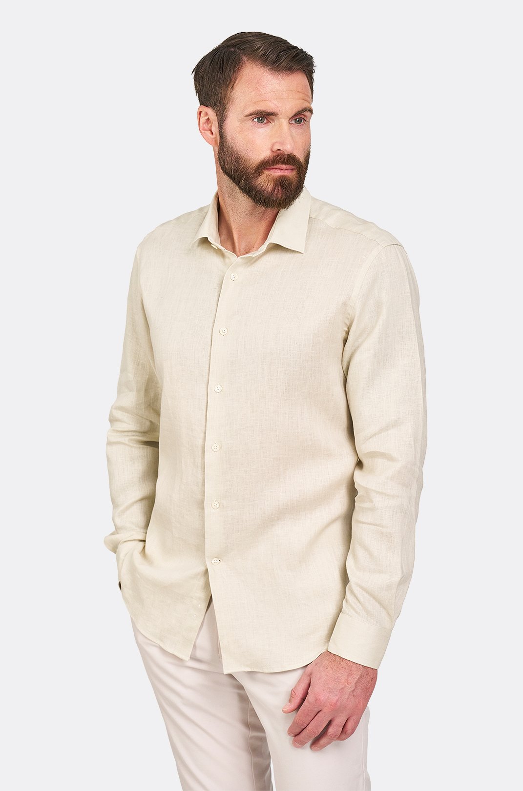 Pánská lněná béžová košile