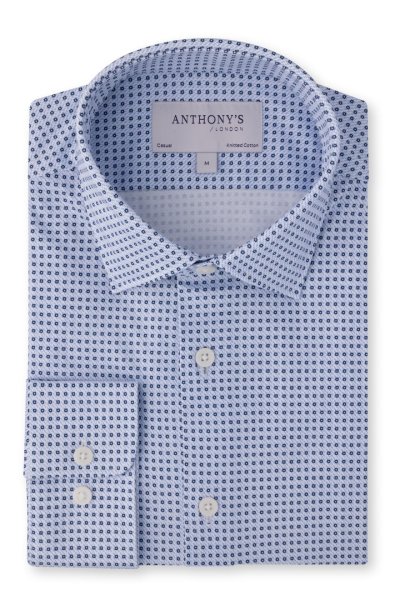 Modrá strečová košile s jemným vzorem