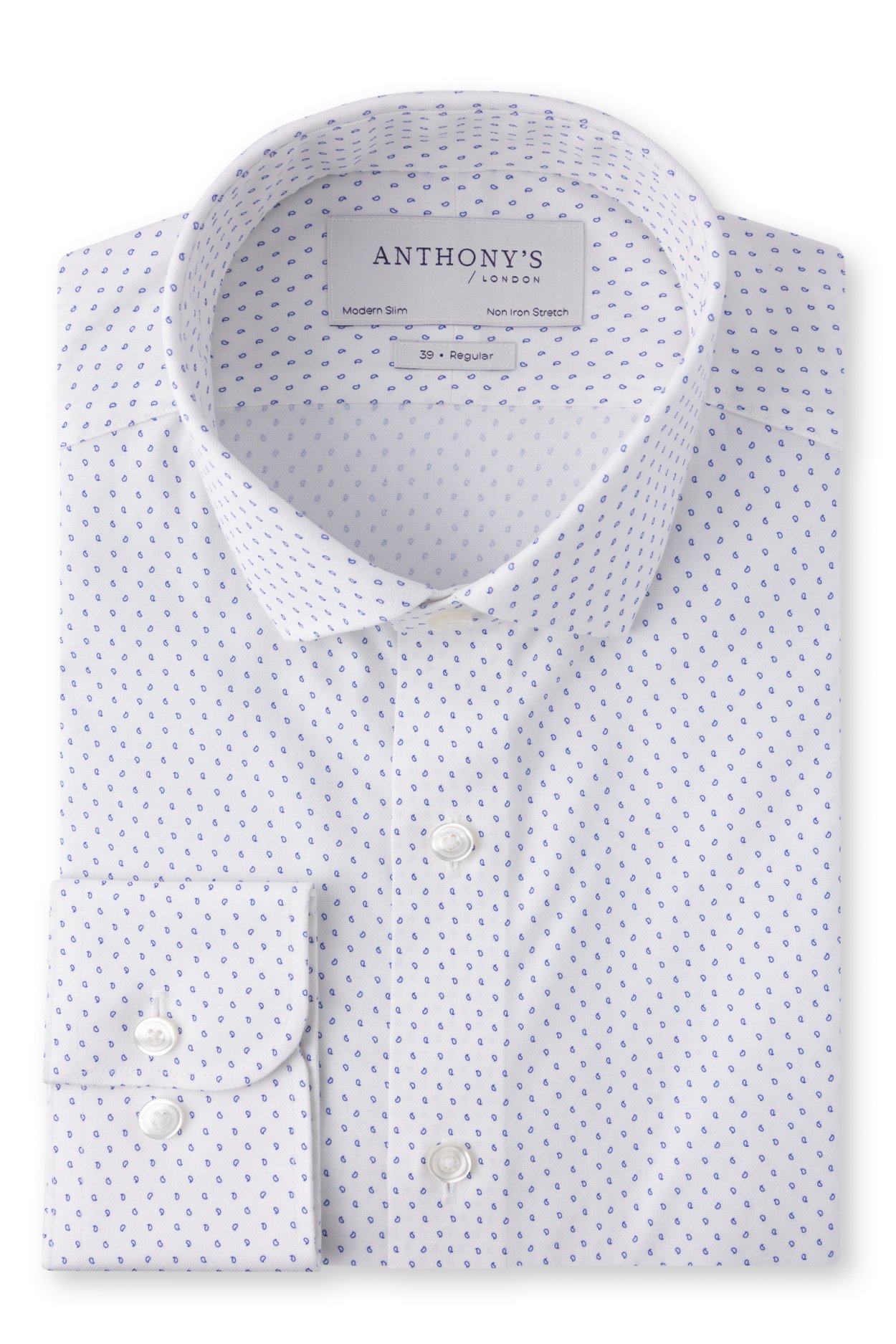 Pánská bílomodrá strečová non-iron košile se vzorem