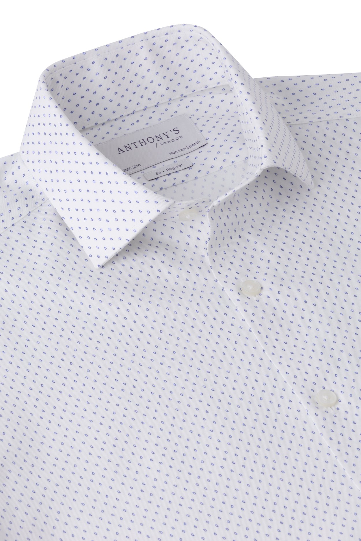 Pánská bílomodrá strečová non-iron košile se vzorem