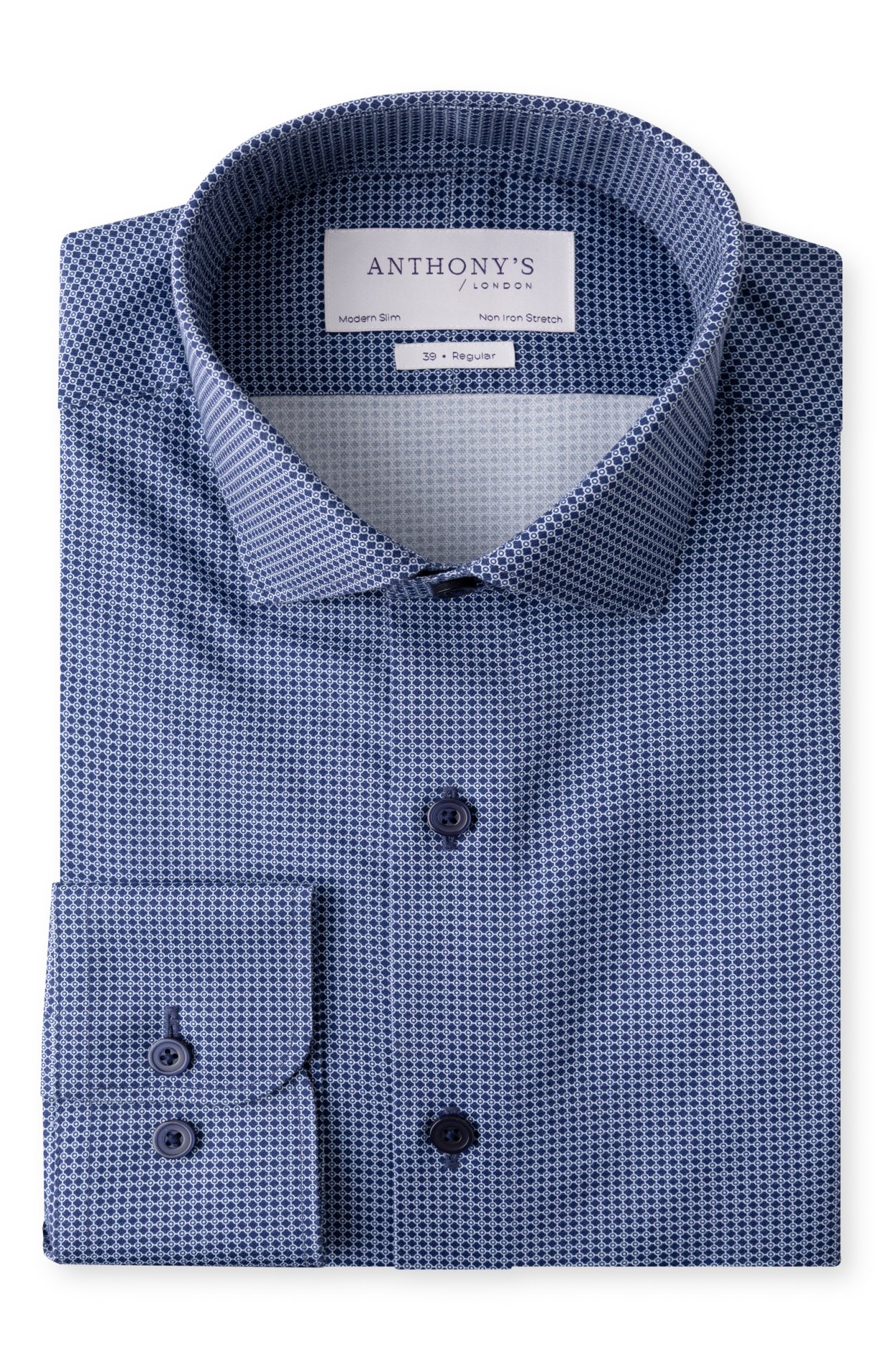 Pánská modrobílá strečová non-iron košile s geometrickým vzorem