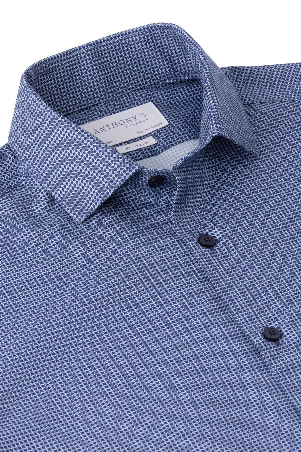 Pánská modrobílá strečová non-iron košile s geometrickým vzorem