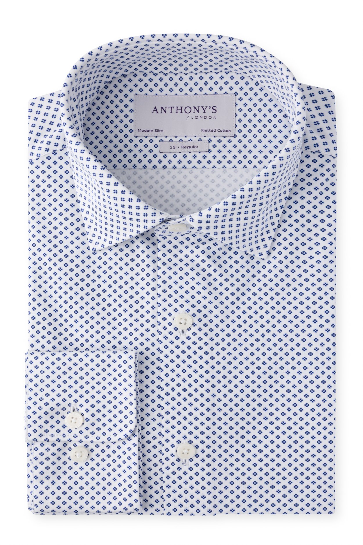 Pánská bílomodrá strečová košile s květinový vzorem