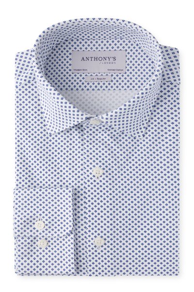 Bílomodrá strečová košile s květinový vzorem