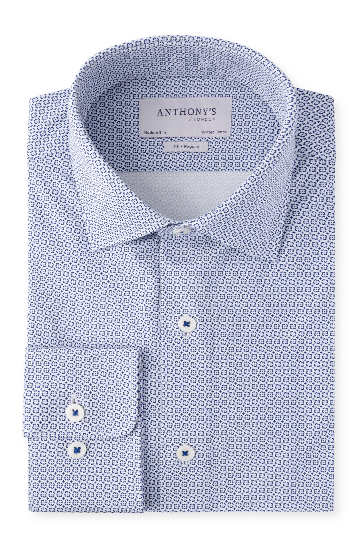 Pánská bílomodrá strečová košile s květinový vzorem