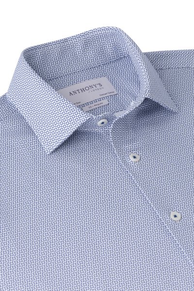 Bílomodrá strečová košile s květinový vzorem