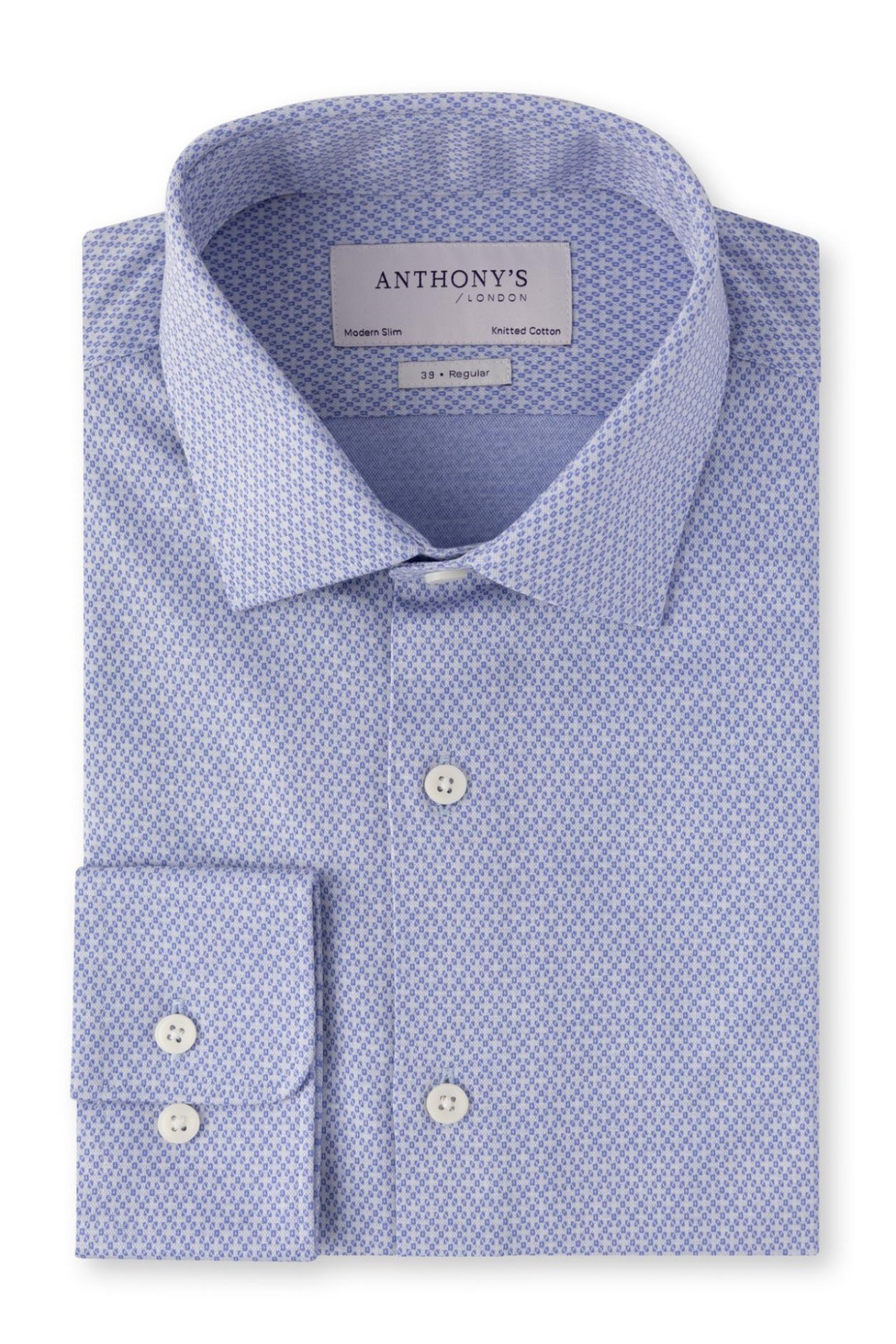 Pánská modrá strečová košile s geometrickým vzorem