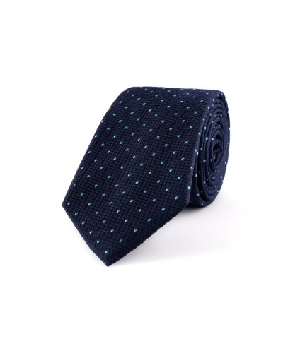 Tmavě modrá hedvábná kravata s puntíkem