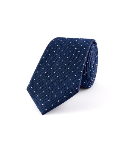 Tmavě modrá hedvábná kravata s puntíkem