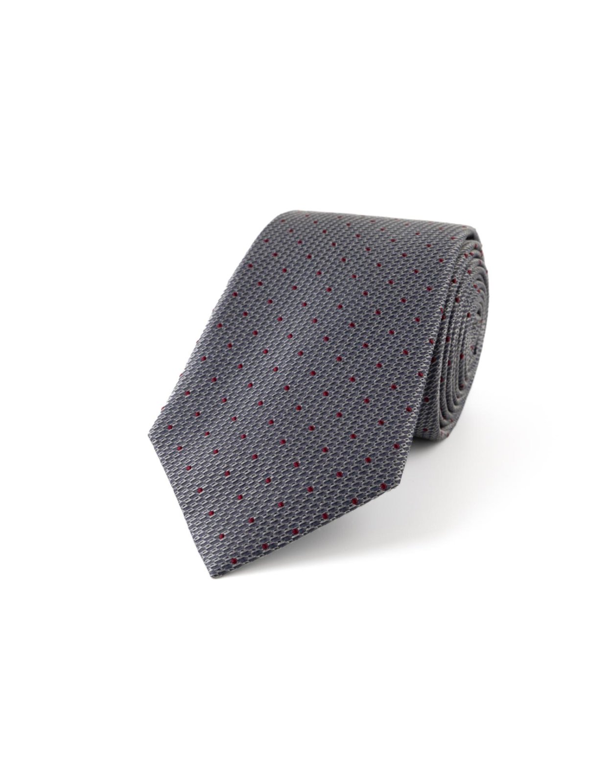 Šedá hedvábná kravata s puntíkem