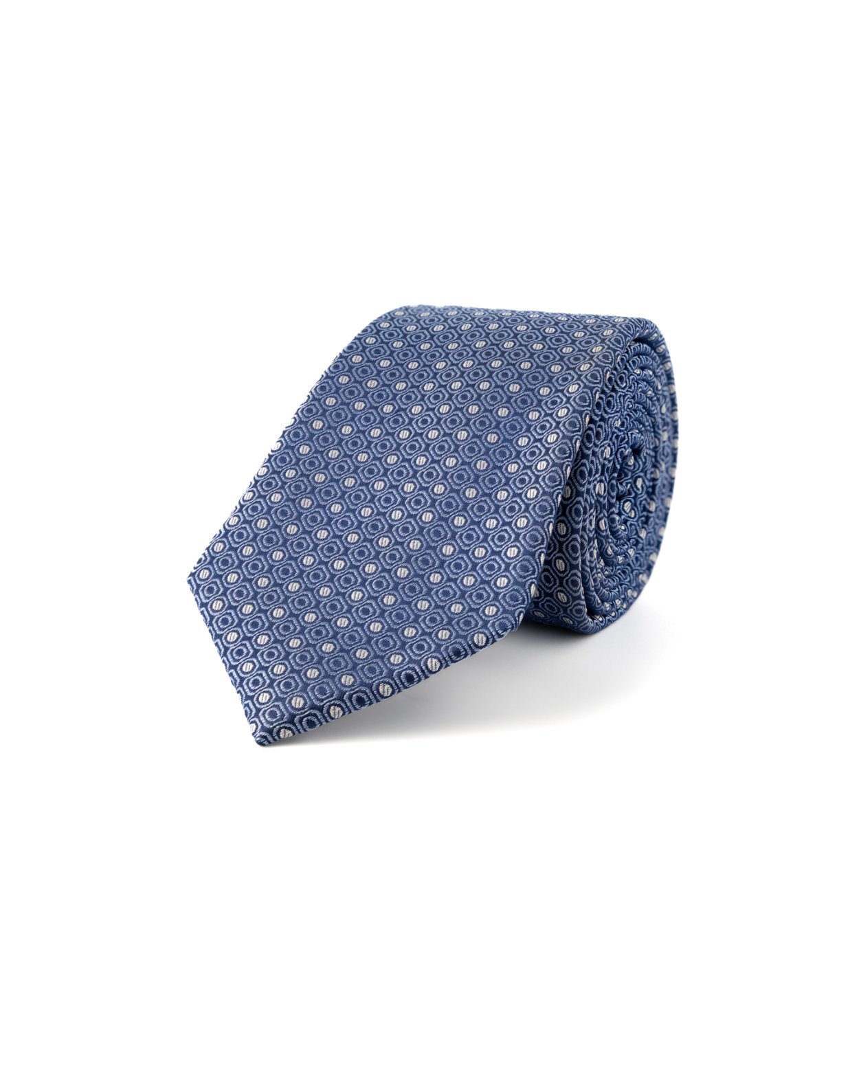 Modrá hedvábná kravata s geometrickým vzorem