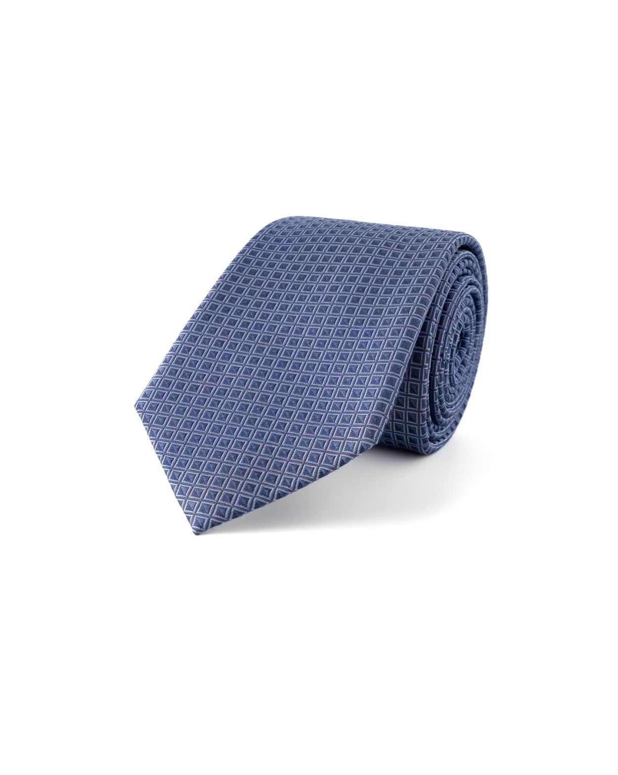 Modrá hedvábná kravata s geometrickým vzorem