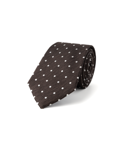 Hnědá hedvábná kravata s puntíkem