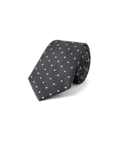 Šedá hedvábná kravata s puntíkem