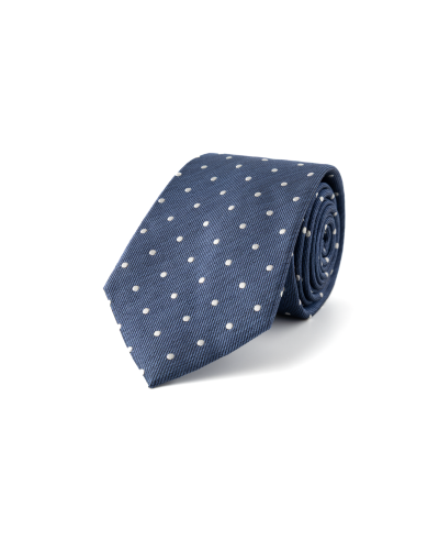 Modrá hedvábná kravata s puntíkem