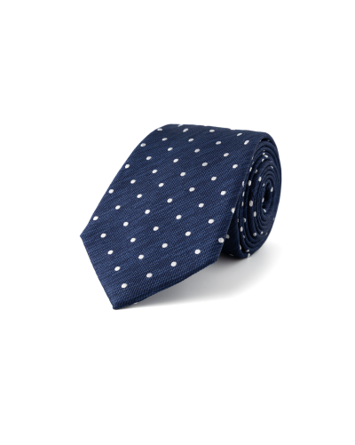 Tmavě modrá hedvábná kravata s puntíkem