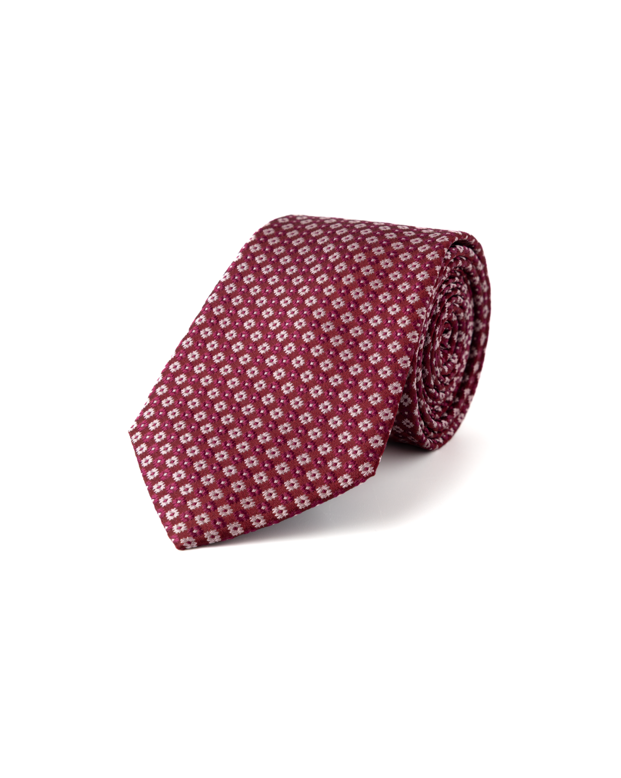 Vínová hedvábná kravata s květinovým vzorem