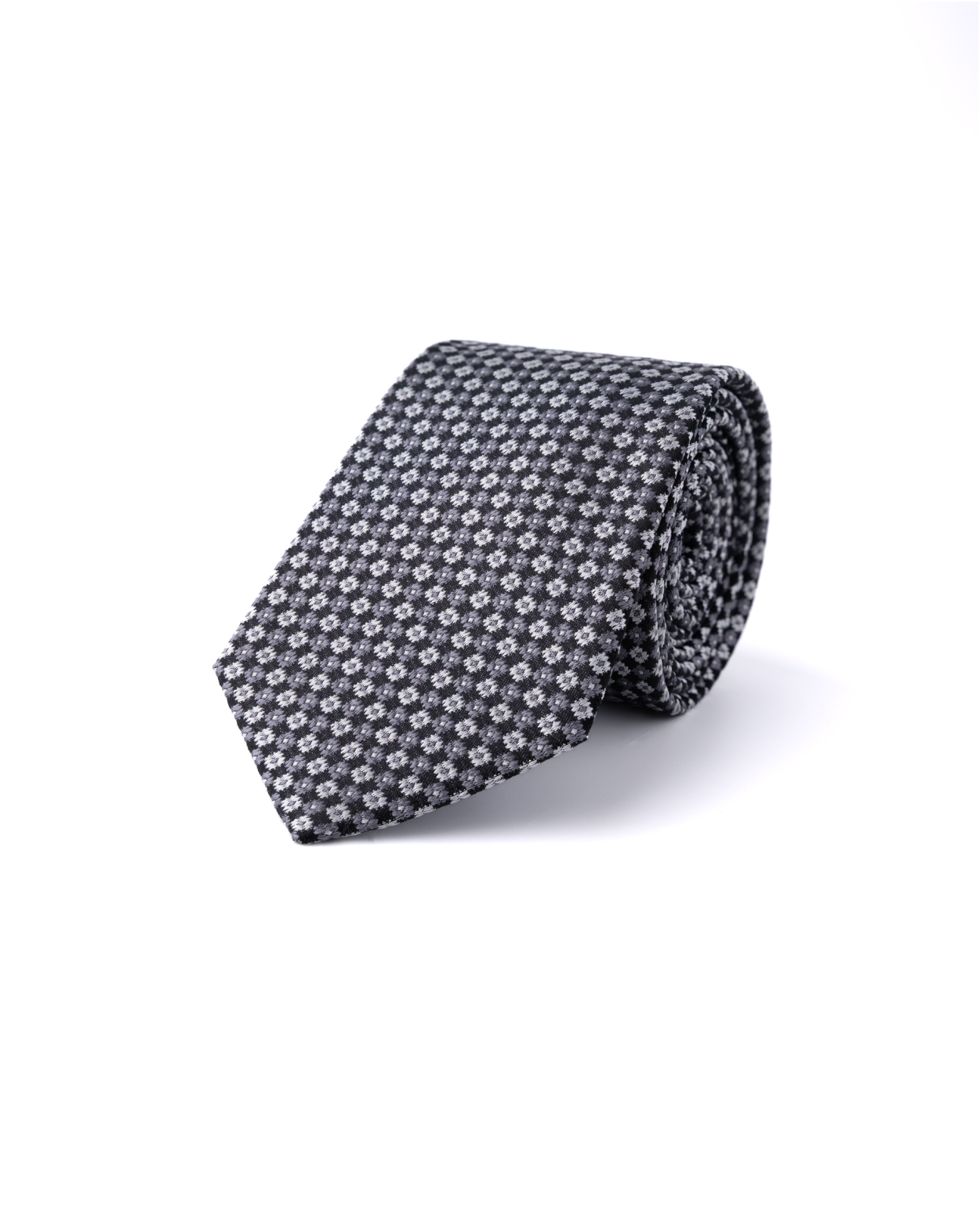 Černošedá hedvábná kravata s květinovým vzorem