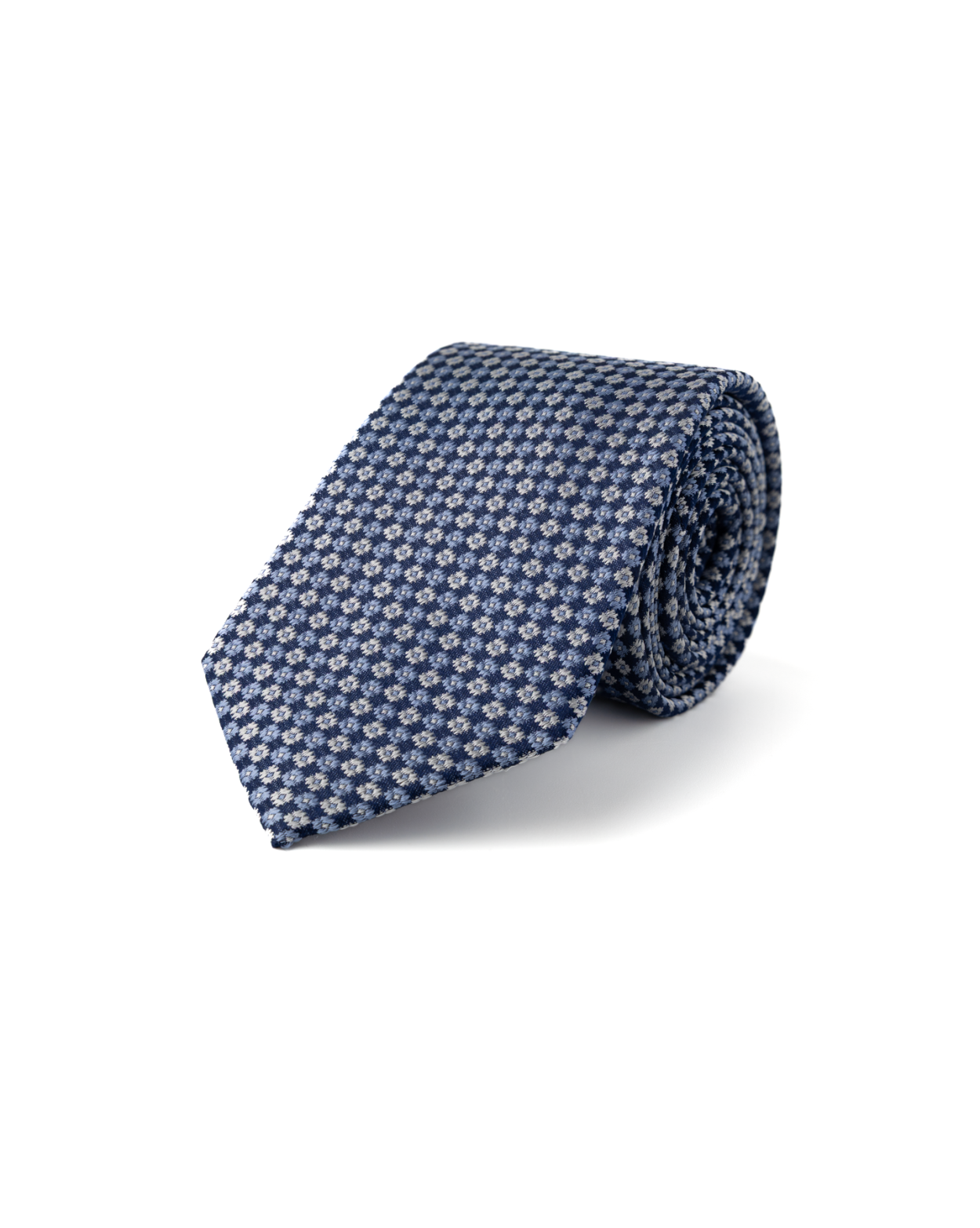 Modrá hedvábná kravata s květinovým vzorem