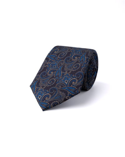 Tmavě modrá hedvábná kravata se vzorem