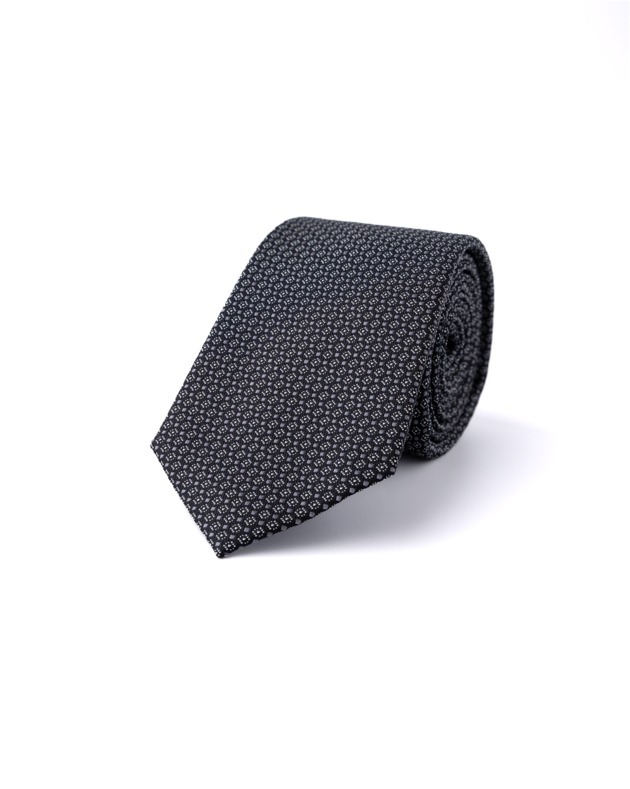 Černošedá hedvábná kravata s květinovým vzorem