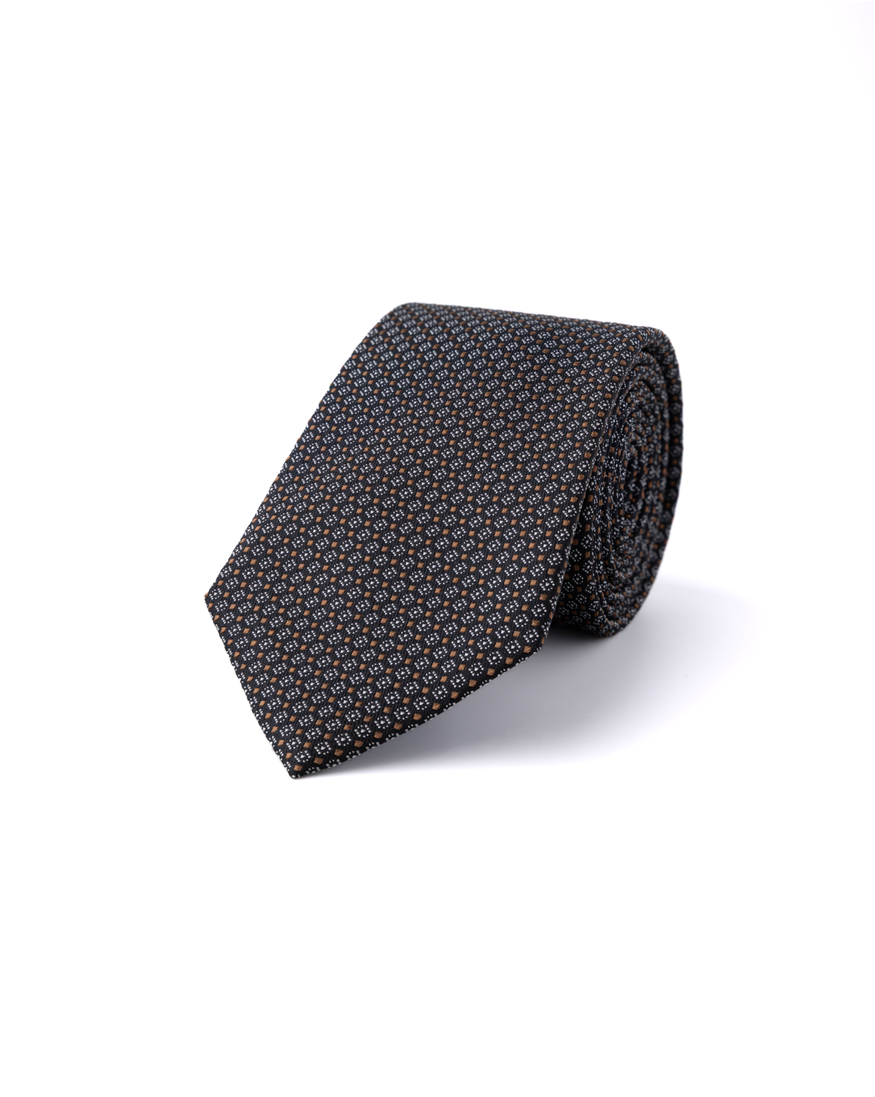 Hňedá hedvábná kravata s květinovým vzorem