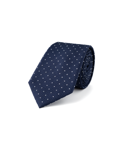 Tmavě modrá hedvábná kravata s puntíkem