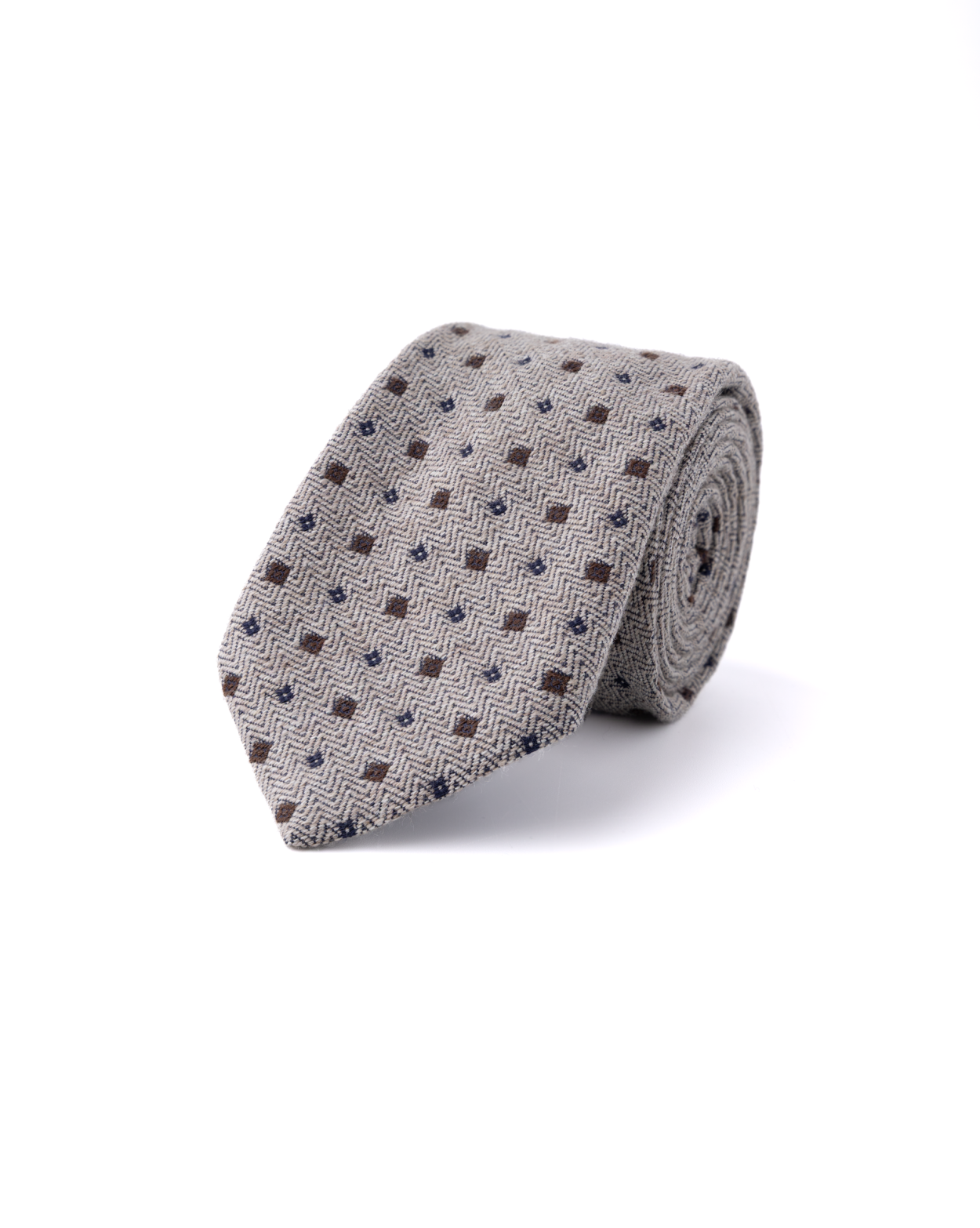 Béžová vlněná kravata s geometrickým vzorem