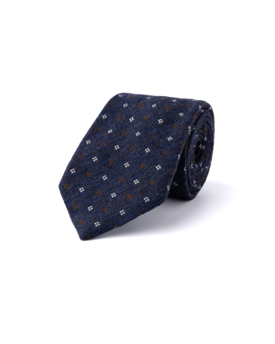 Modrohnědá vlněná kravata s geometrickým vzorem