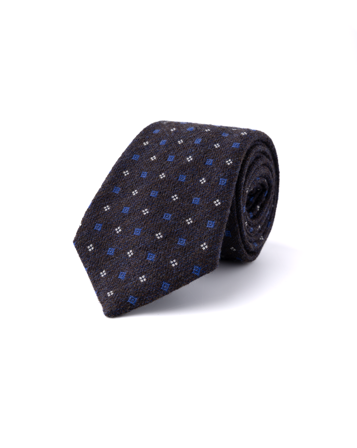 Hnědomodrá vlněná kravata s geometrickým vzorem
