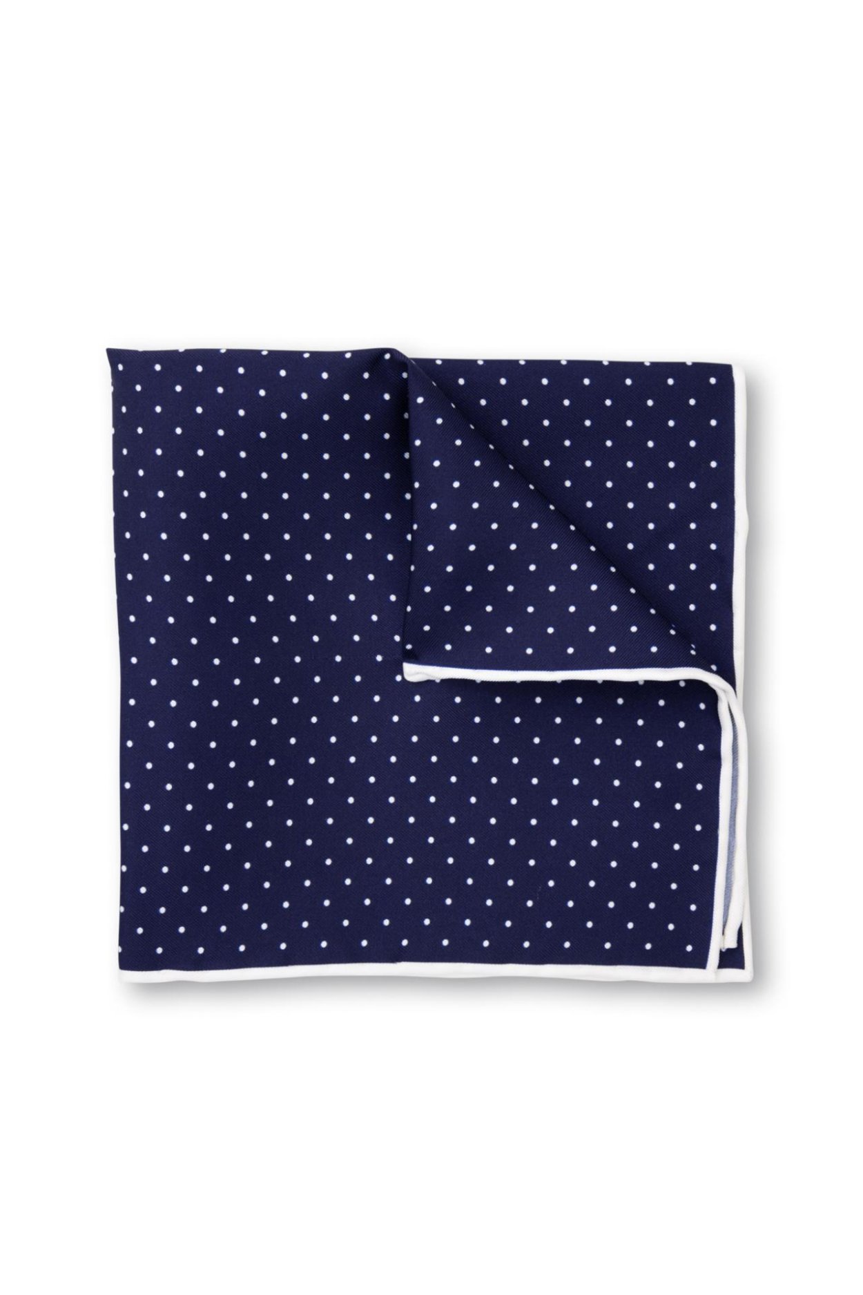 Tmavě modrý hedvábný kapesníček s puntíkem