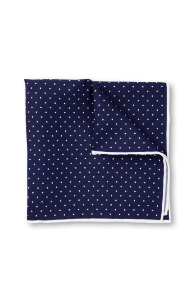 Tmavě modrý hedvábný kapesníček s puntíkem