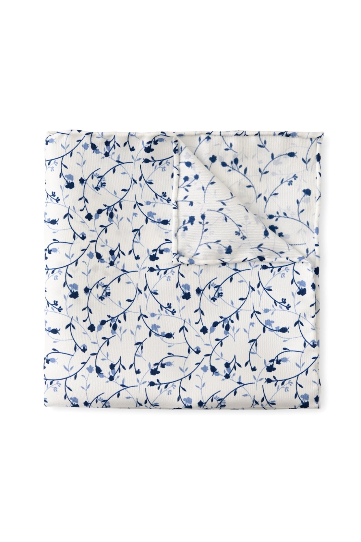 Bílomodrý hedvábný kapesníček s květinovým vzorem