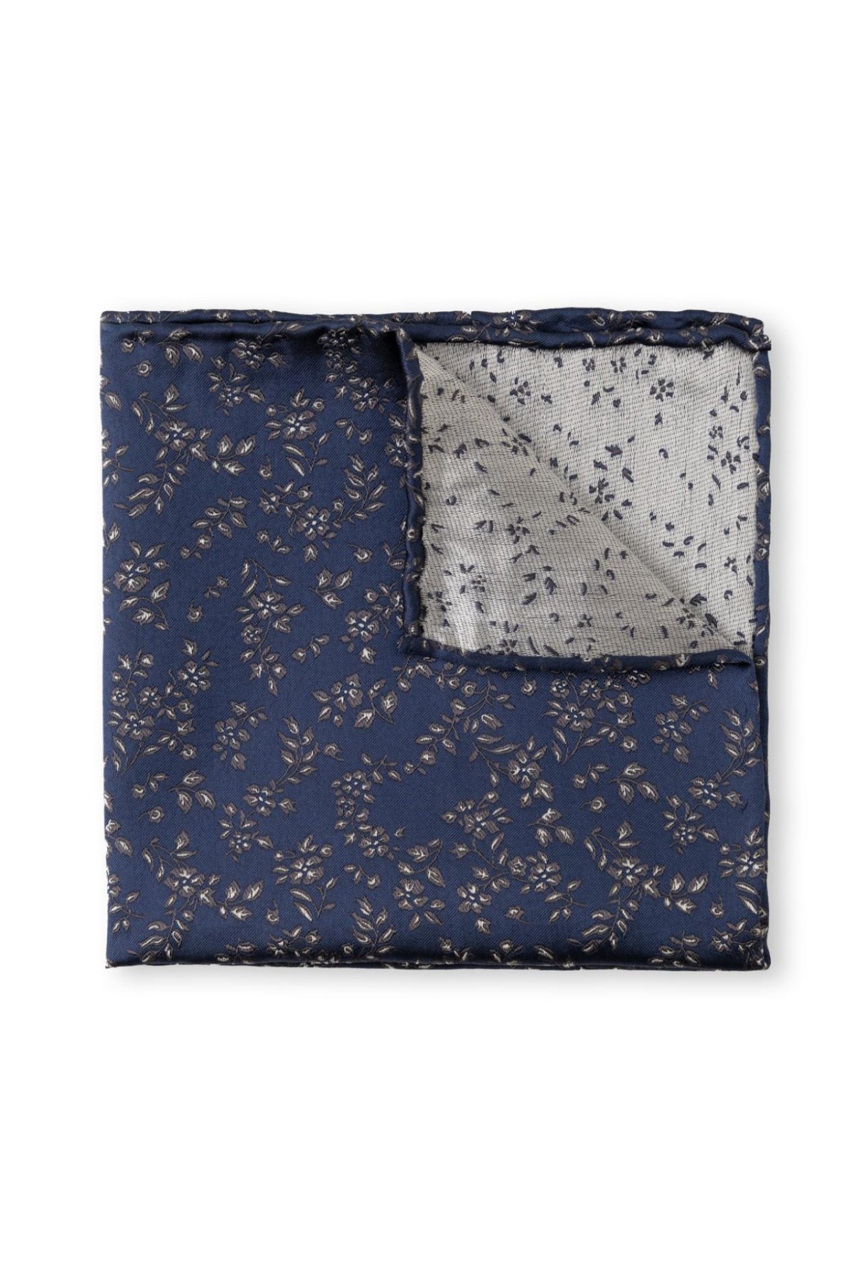 Modrošedý hedvábný kapesníček s květinovým vzorem