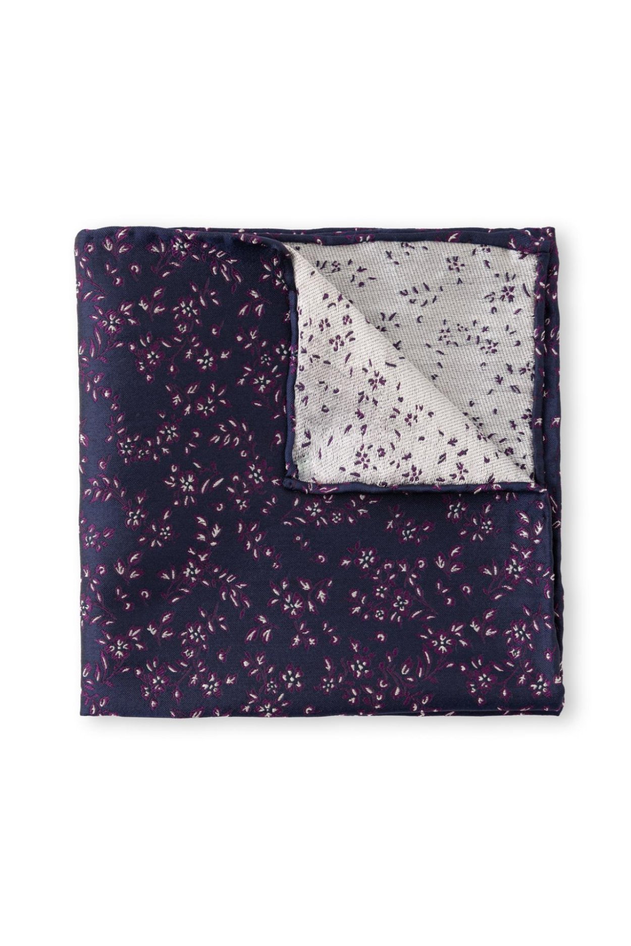 Tmavě modrý hedvábný kapesníček s květinovým vzorem