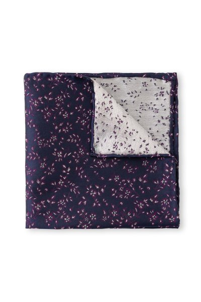 Tmavě modrý hedvábný kapesníček s květinovým vzorem