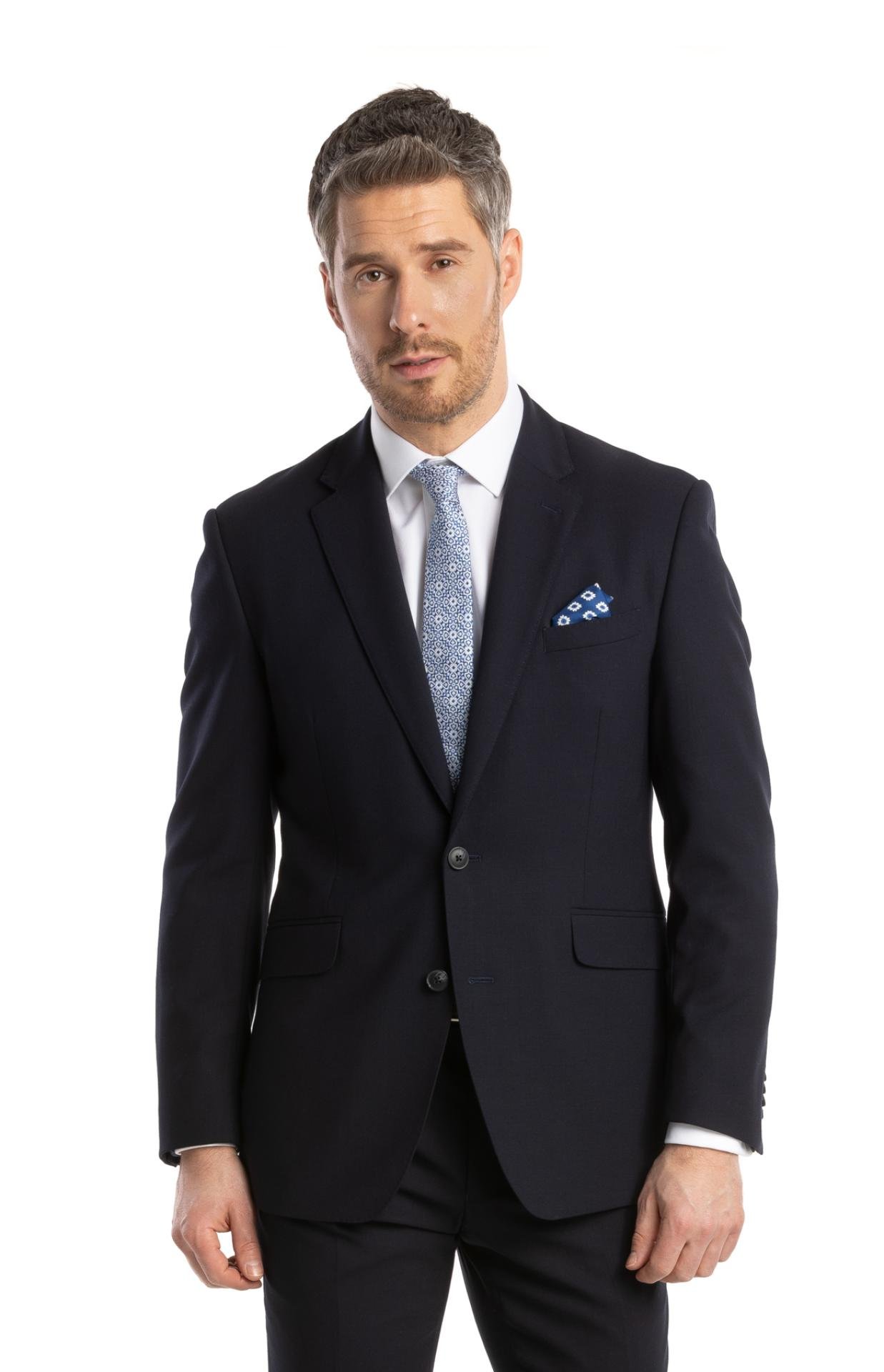 Tmavě modrý vlněný oblek Hopkins