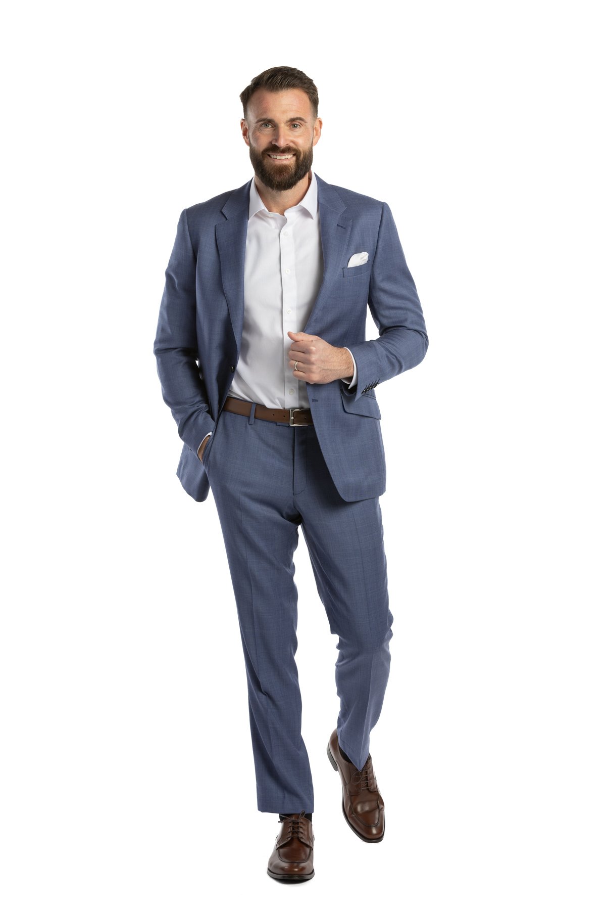 Modrý vlněný oblek Cromford s kostkou