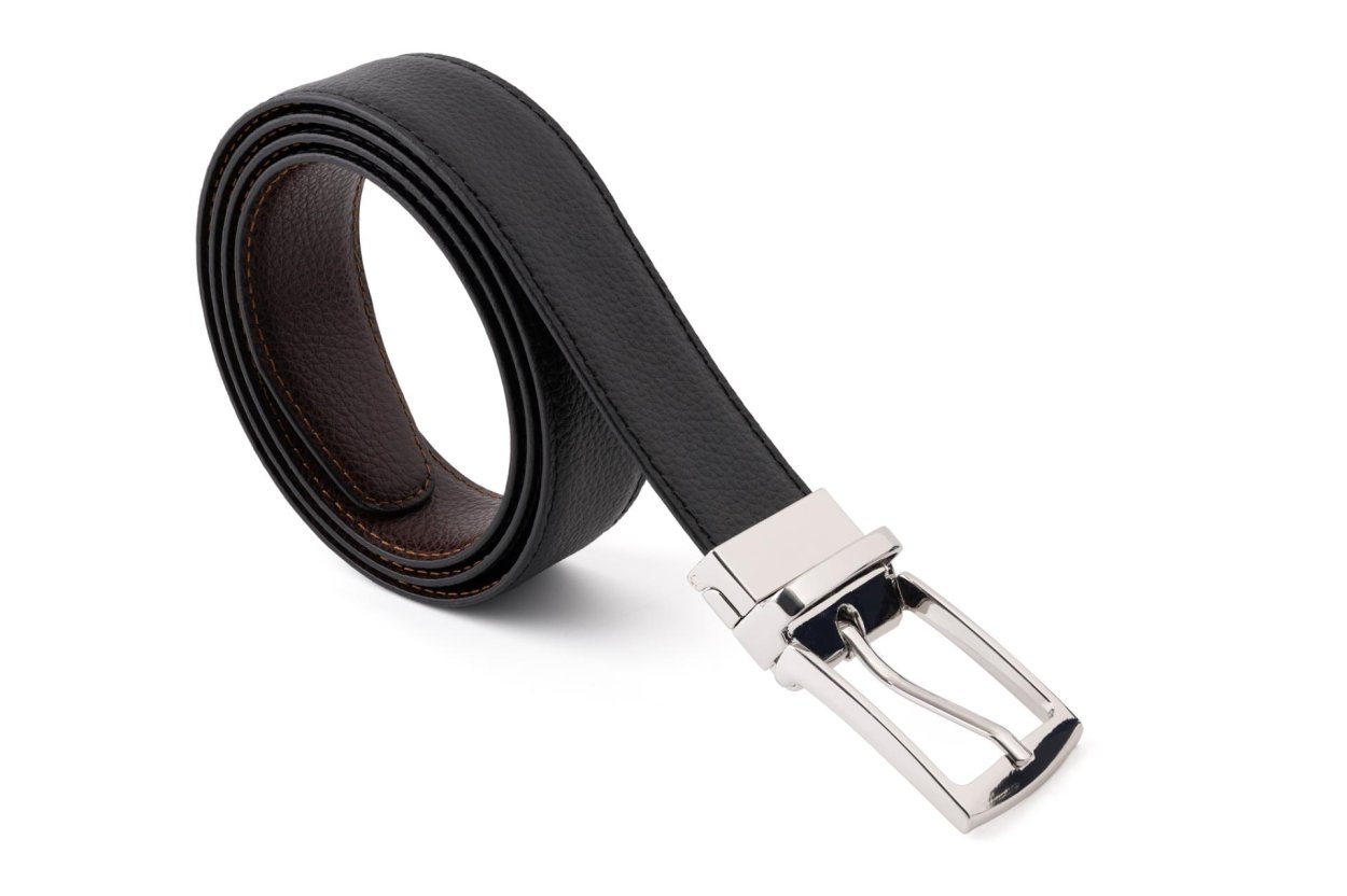 Černohnědý oboustranný kožený pásek