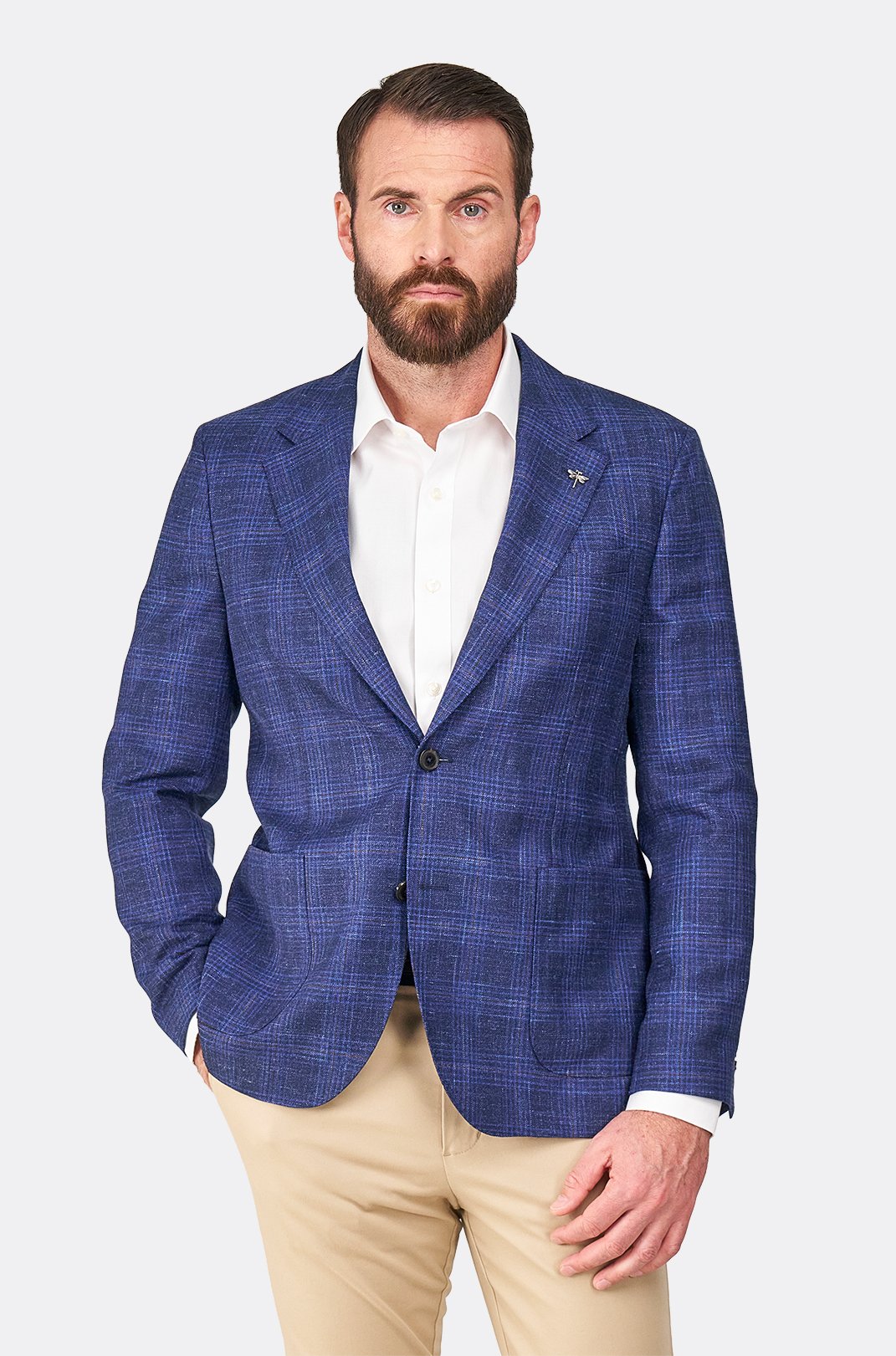 Hnědomodré vlněné sako Bastien s kostkou