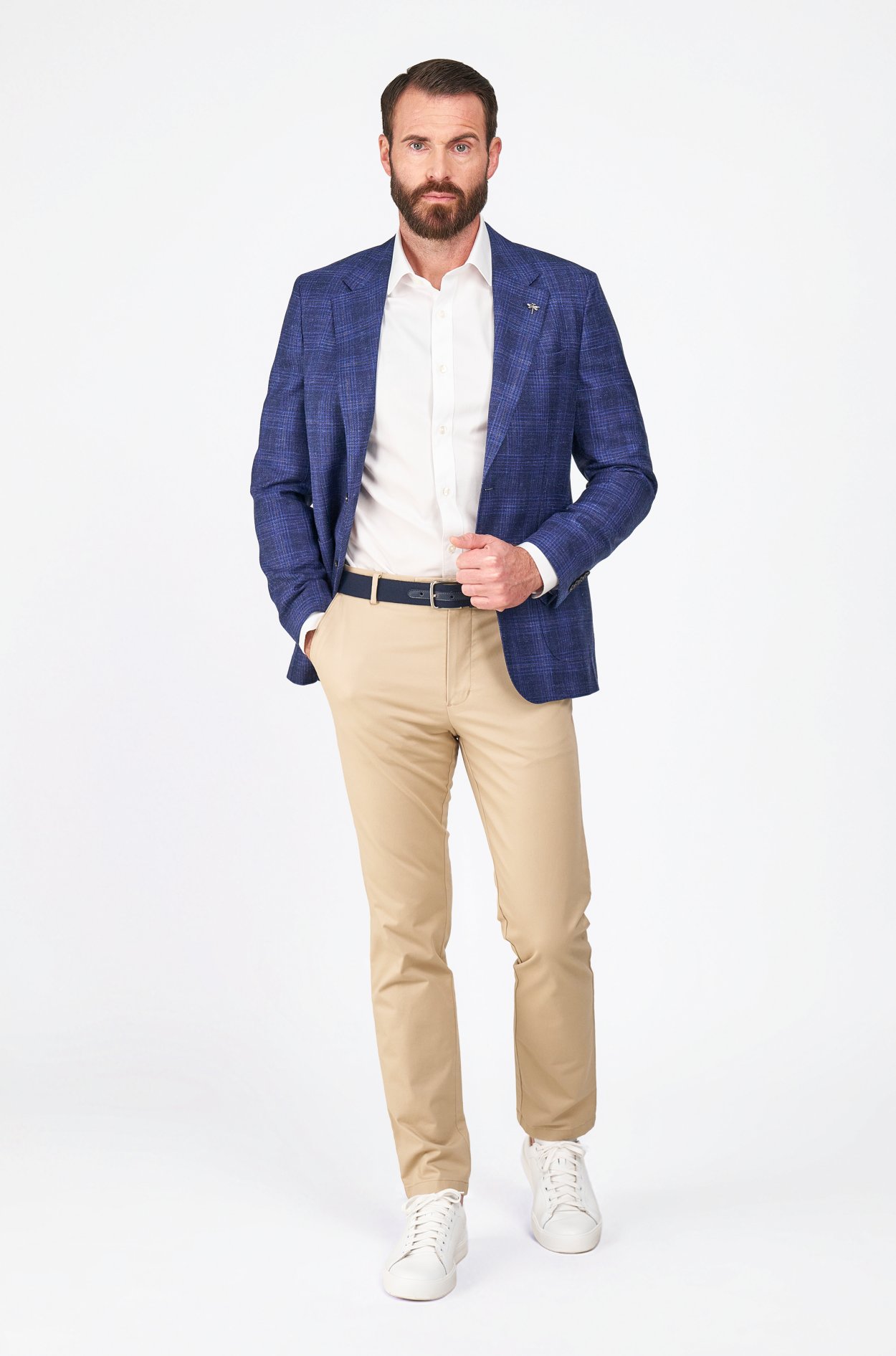 Hnědomodré vlněné sako Bastien s kostkou