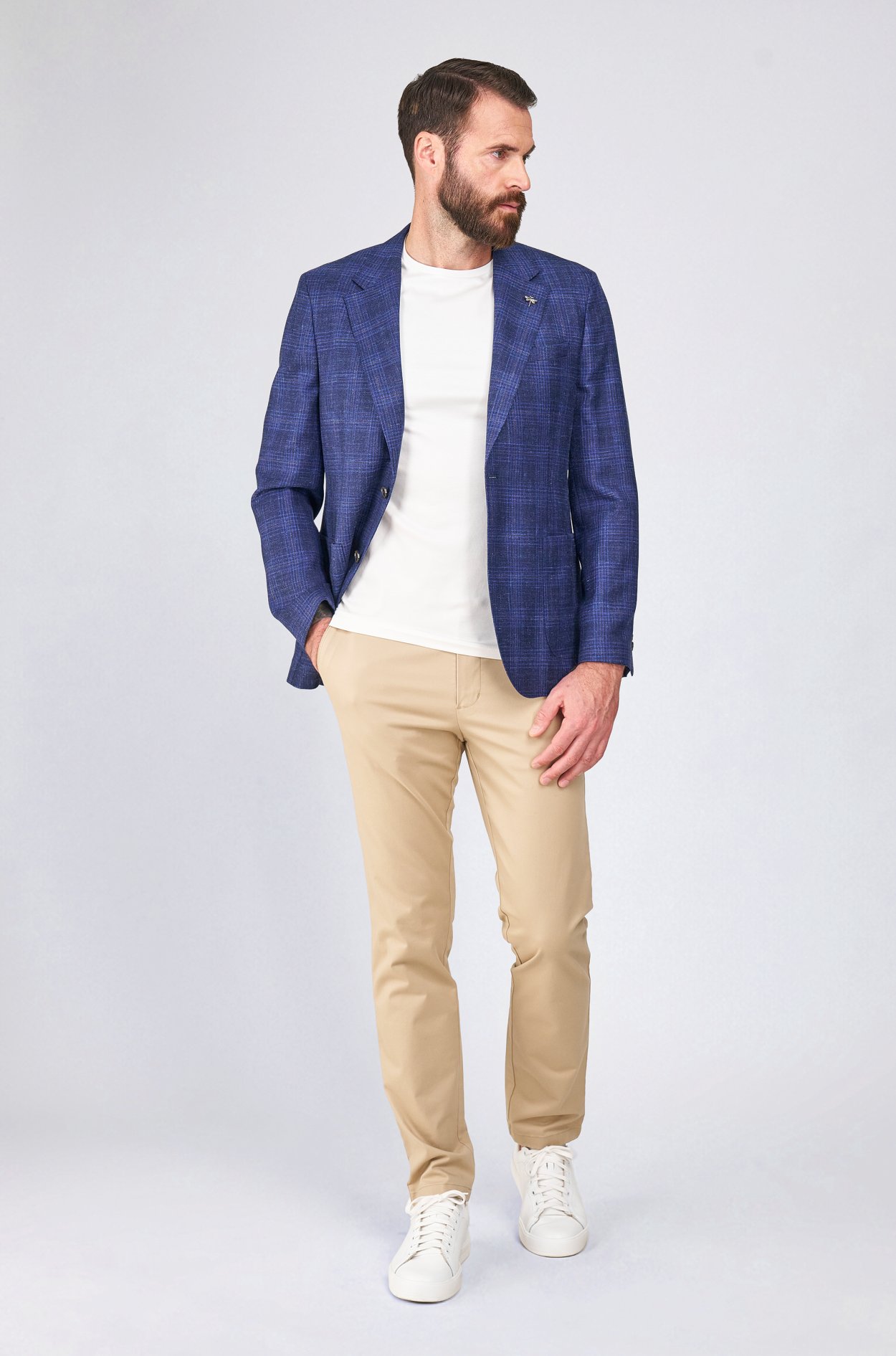 Hnědomodré vlněné sako Bastien s kostkou