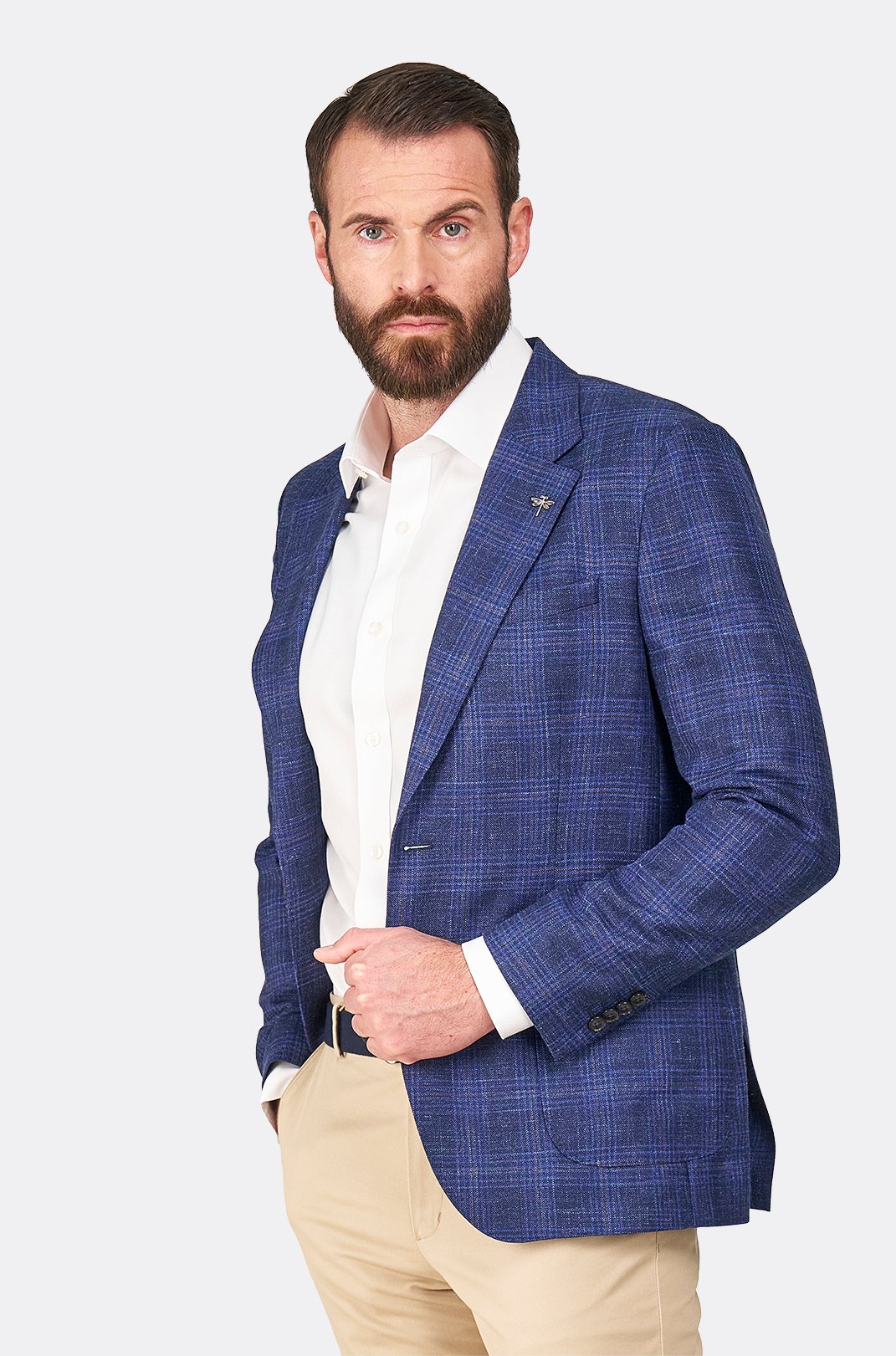 Hnědomodré vlněné sako Bastien s kostkou