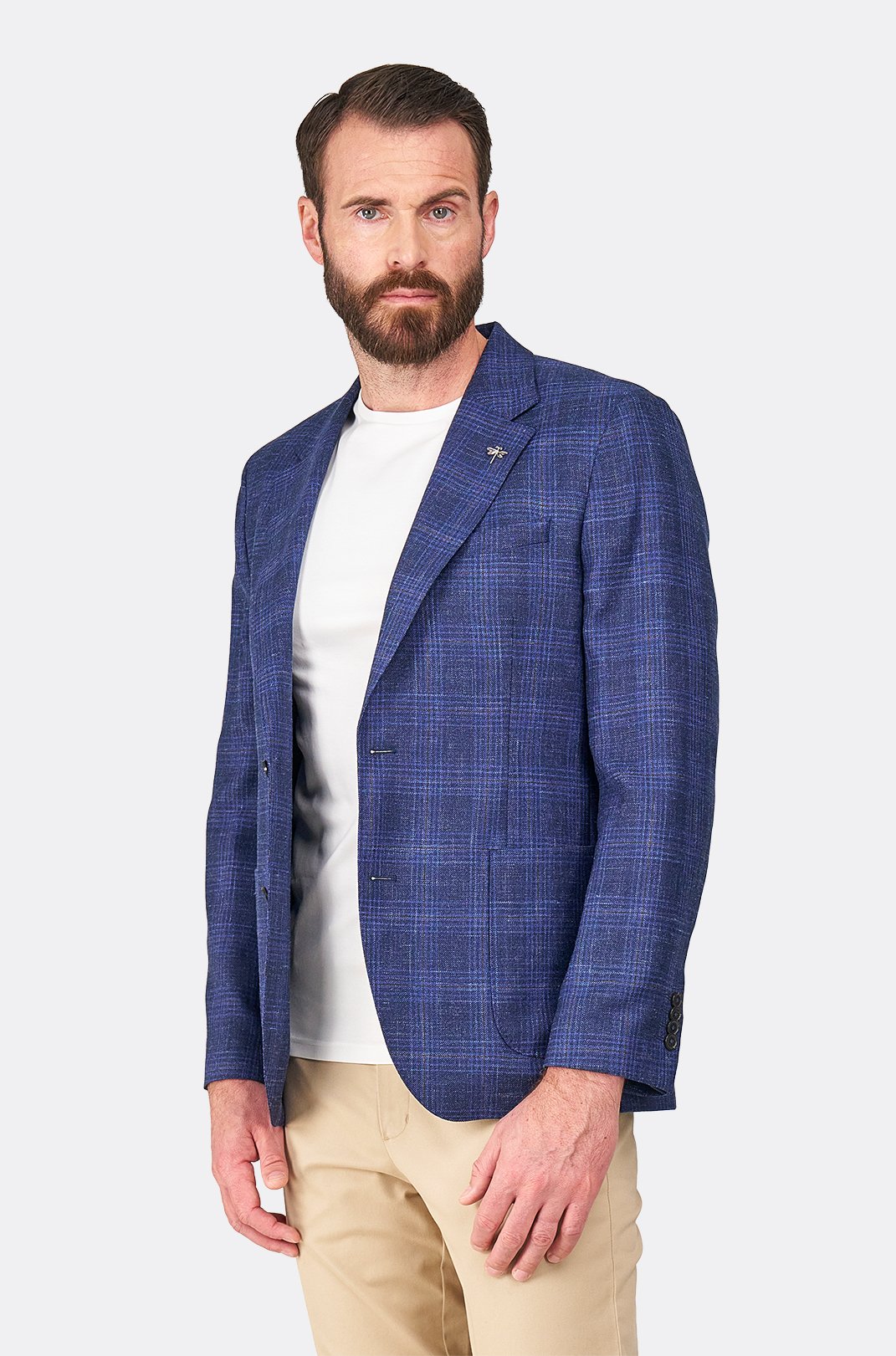 Hnědomodré vlněné sako Bastien s kostkou
